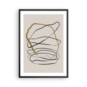 Poster in een zwarte lijst - Minimalistische abstractie met dynamische lijnen - 50x70cm - Compositie – loopdans - Moderne wanddecoratie voor woonkamer en slaapkamer ARTTOR