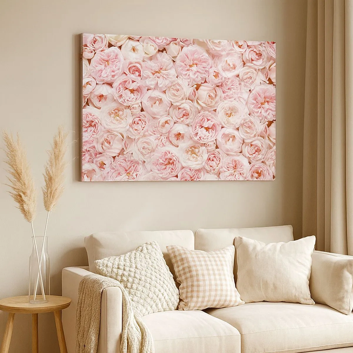 Schilderen op canvas - Delicate rozen in tinten roze over het hele oppervlak - 70x50cm - Een bed van rozen - Moderne wanddecoratie voor woonkamer en slaapkamer ARTTOR