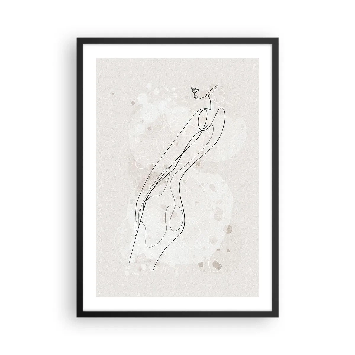Poster in een zwarte lijst - Minimalistisch vrouwelijk silhouet met abstracte elementen - 50x70cm - De blik dwaalt af - Moderne wanddecoratie voor woonkamer en slaapkamer ARTTOR