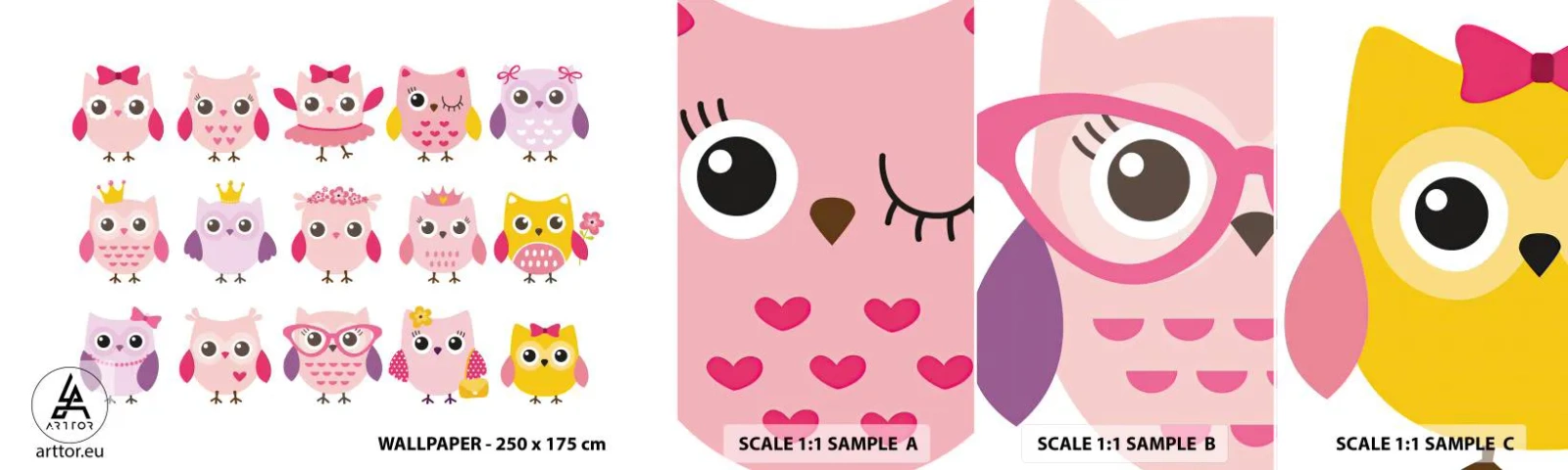 Fotobehang Staaltje Standard Eco - De ene is zoeter dan de andere - Vogels, Uil, Voor kinderen - 100x30 cm