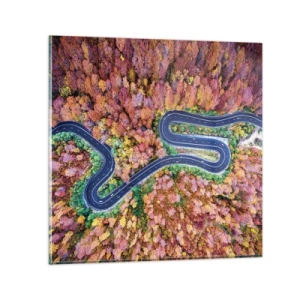 Schilderen op glas - Een kronkelende weg door het bos - 60x60 cm