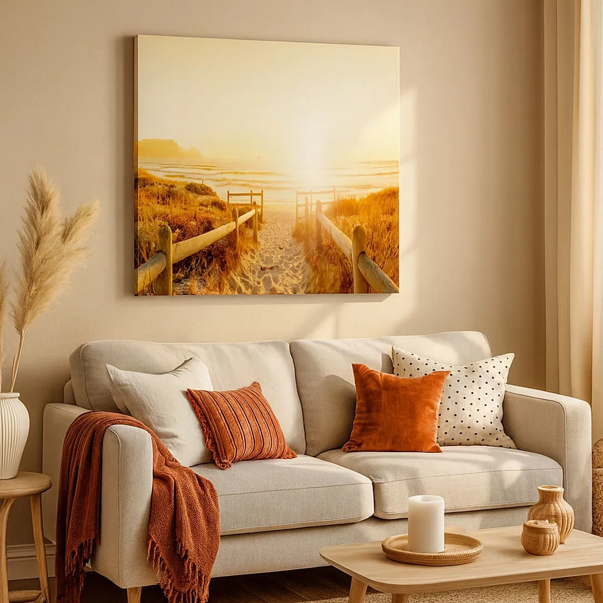 Schilderen op canvas - Over het duin, richting de zon - 30x30 cm