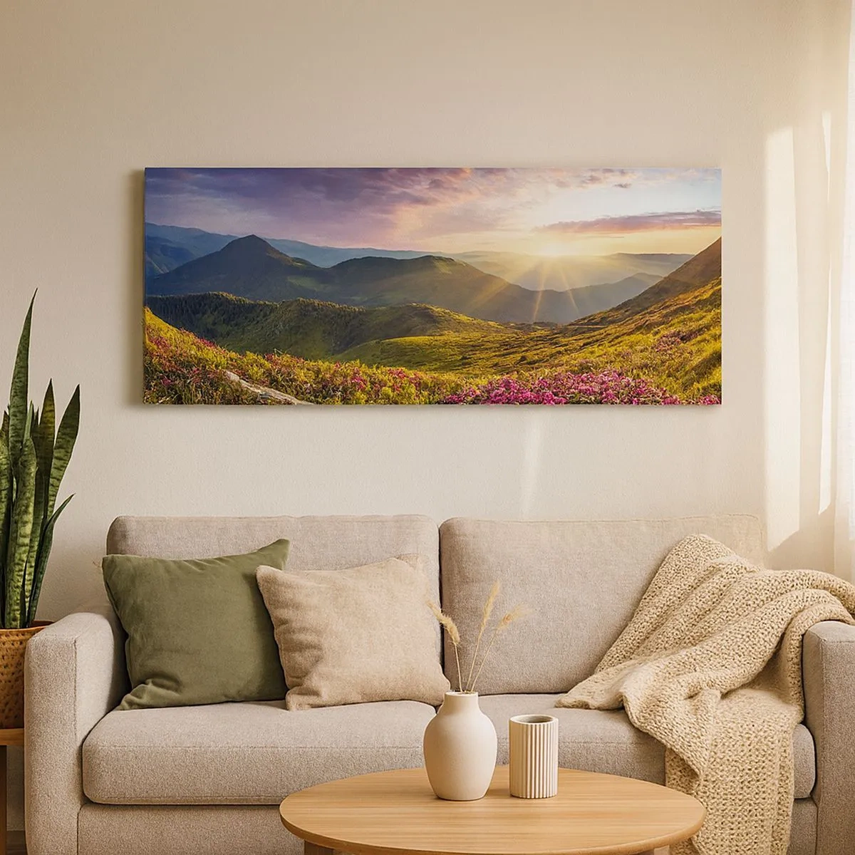 Schilderen op canvas - Frisheid in de ochtend in de bergen - 100x40 cm