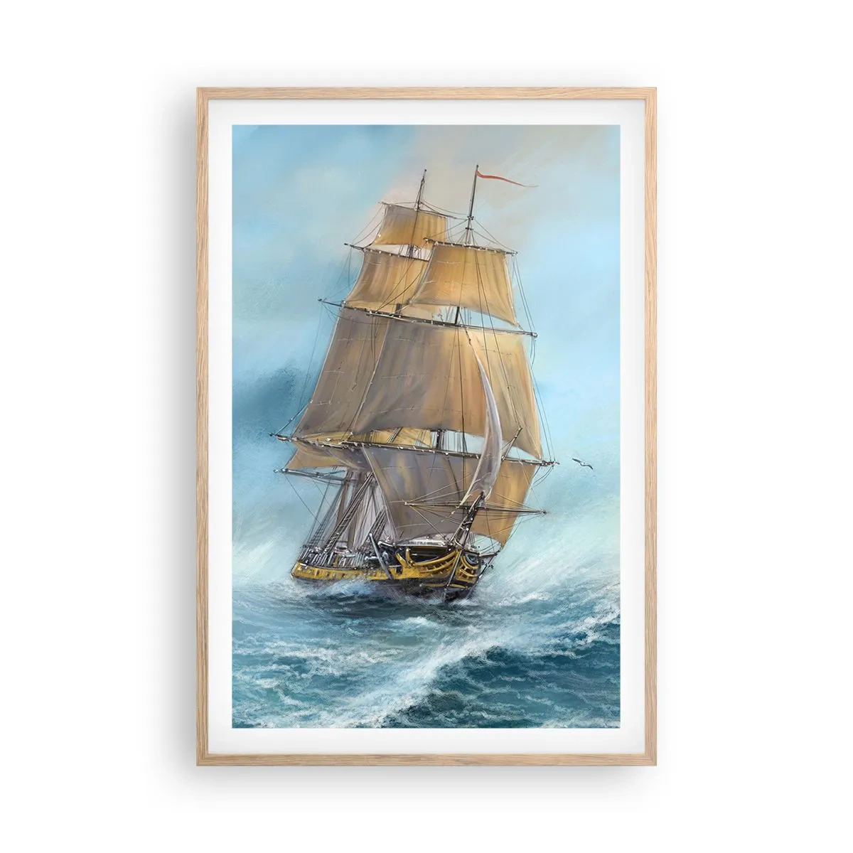 Een poster in een licht eiken lijst - Haasten over de golven - 61x91 cm