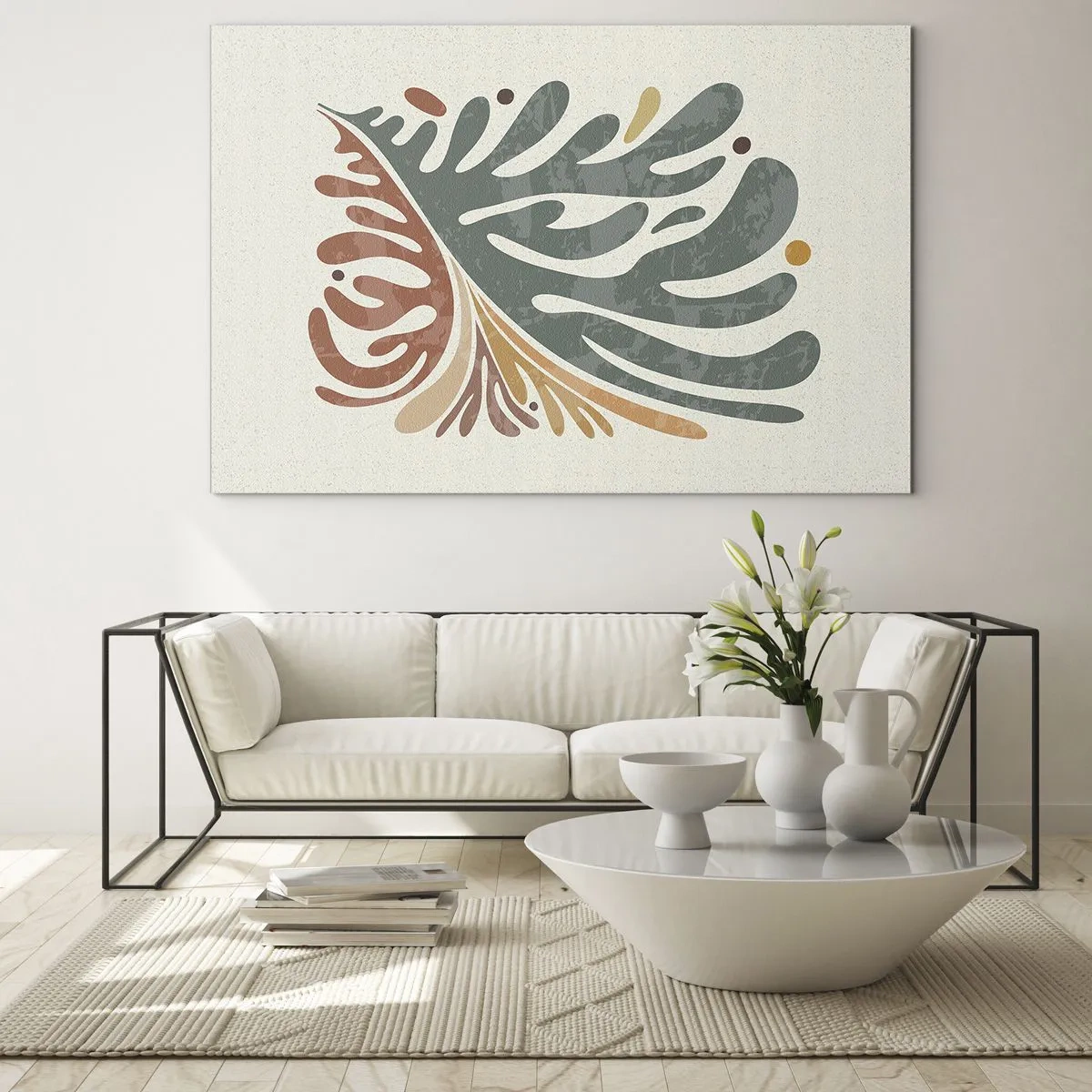 Schilderen op glas - Abstract blad in warme kleuren - 70x50cm - Veelkleurig blad - Moderne wanddecoratie voor woonkamer en slaapkamer ARTTOR
