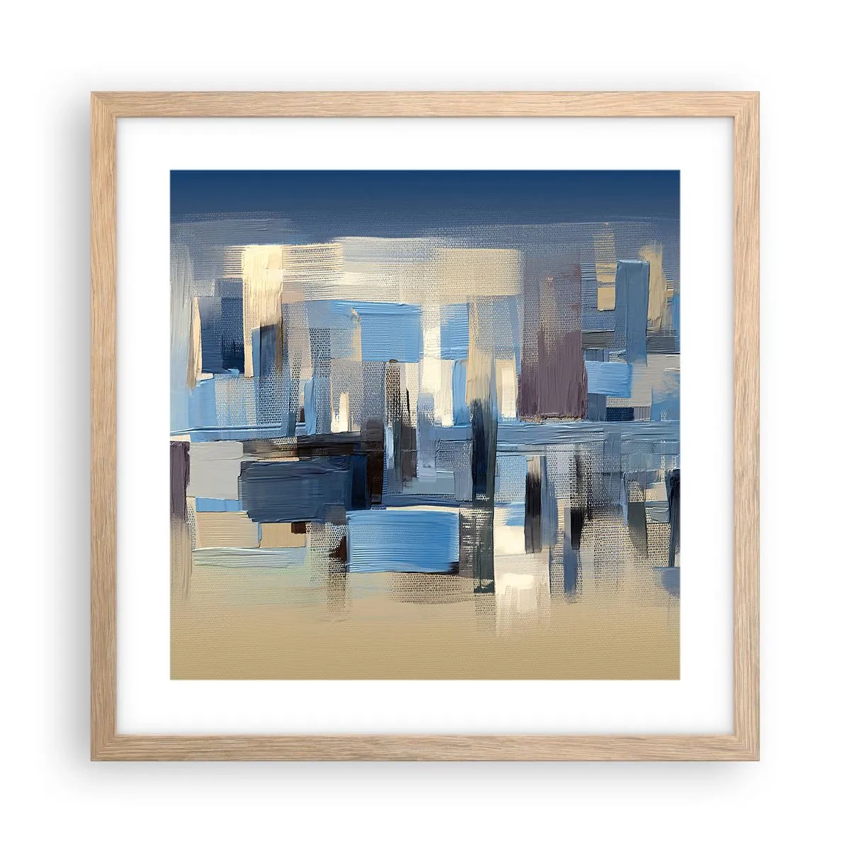 Een poster in een licht eiken lijst - Blauwe constructie - 40x40 cm