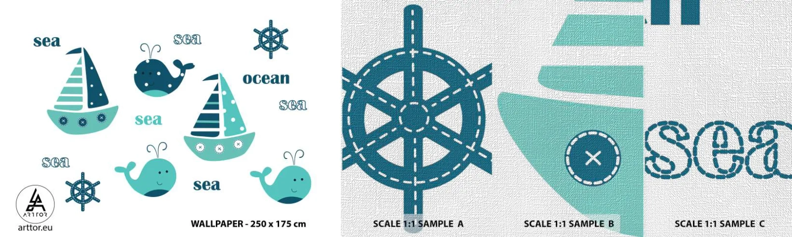 Fotobehang Monster Premium Canvas - Over de zeeën en oceanen - Voor kinderen, Nautisch, Zeilboot - 100x30 cm