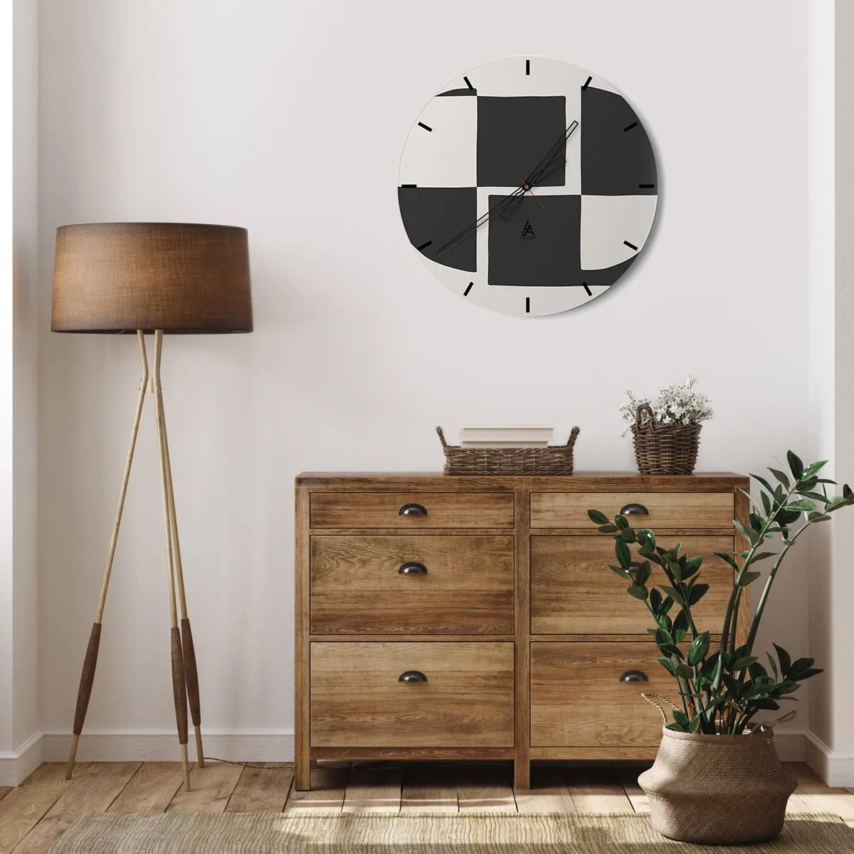 Wandklok - Klok - Geometrische compositie in zwart-wit - 30x30cm - Antithese - synthese - Moderne wanddecoratie voor woonkamer, keuken en slaapkamer ARTTOR