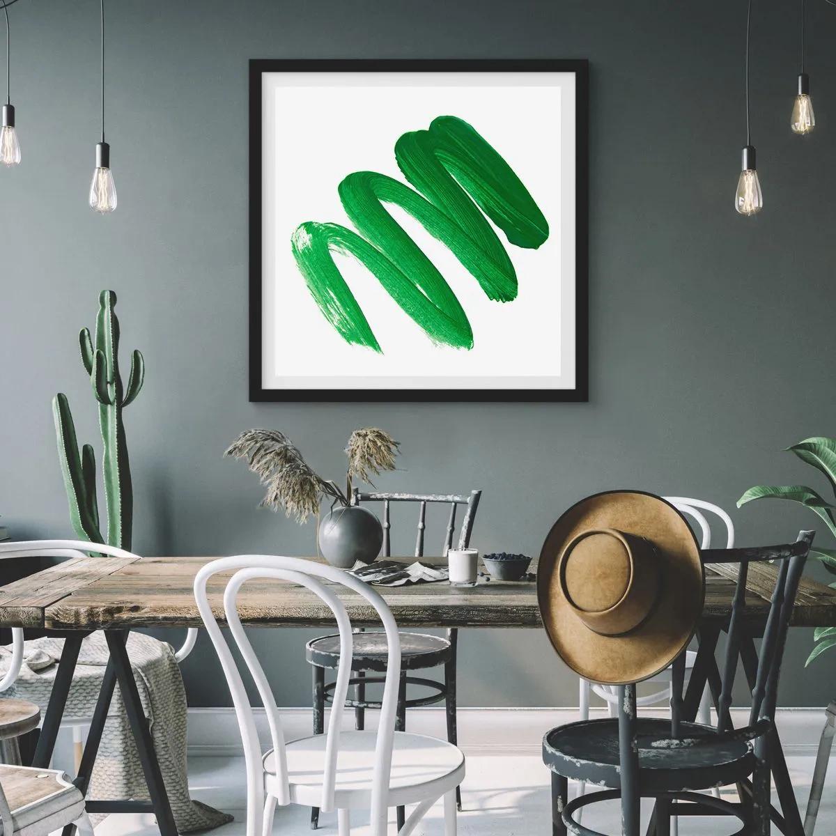 Poster in een zwarte lijst - Groene grap - 50x50 cm