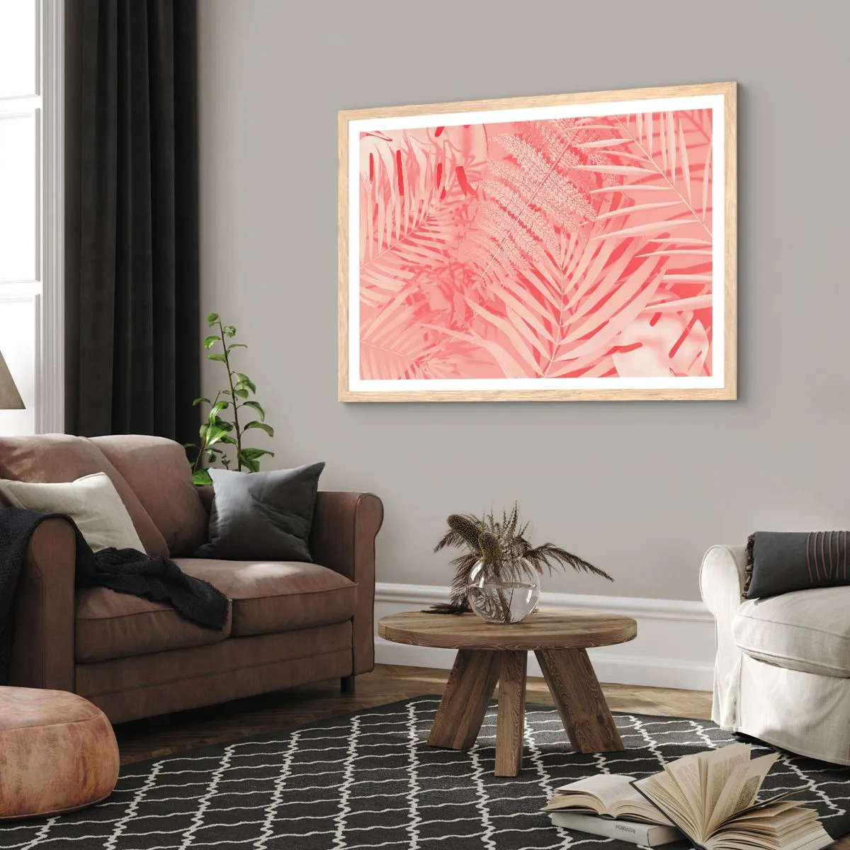 Een poster in een licht eiken lijst - Roze concept - 100x70 cm