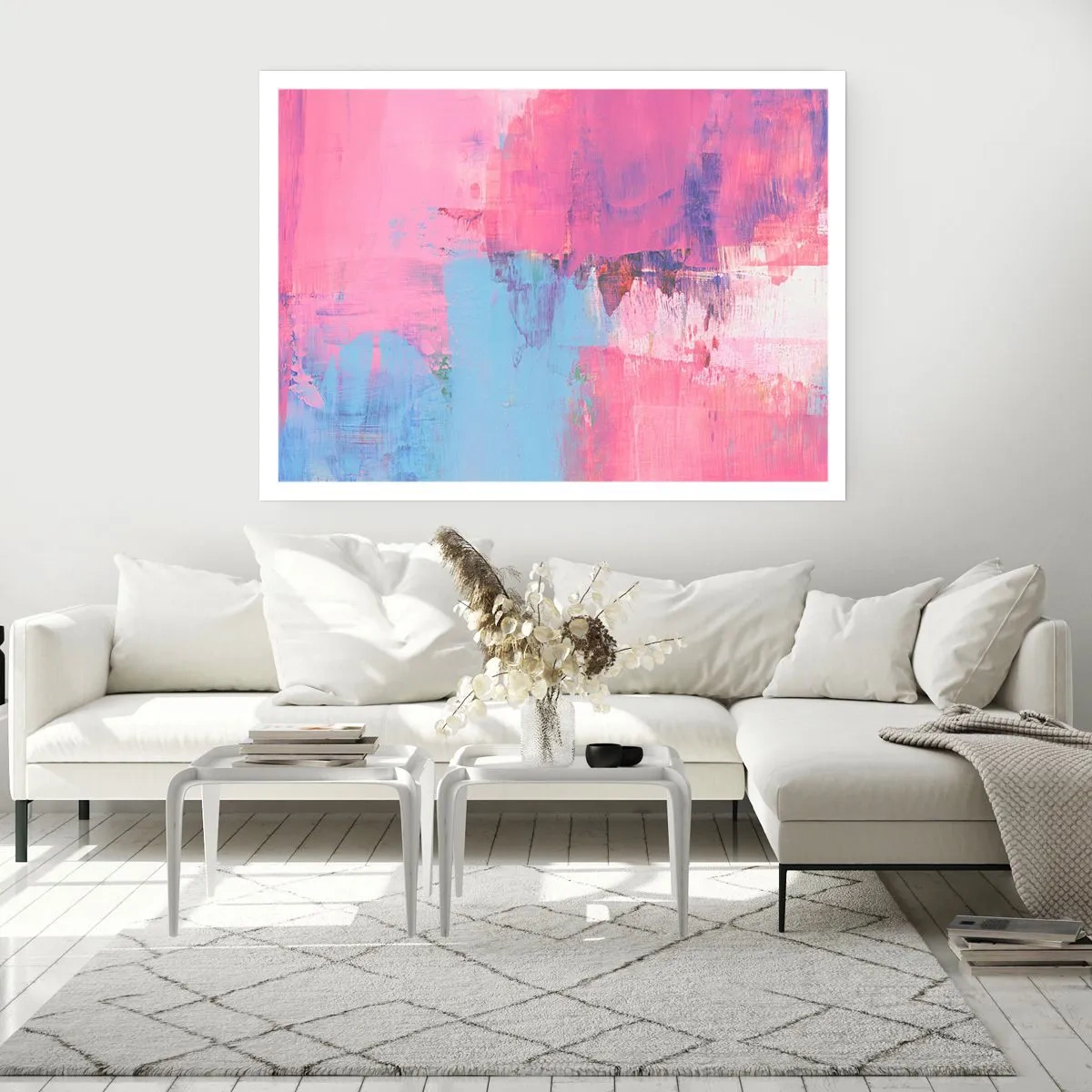 Poster - Roze, blauw en een vleugje licht - 40x30 cm