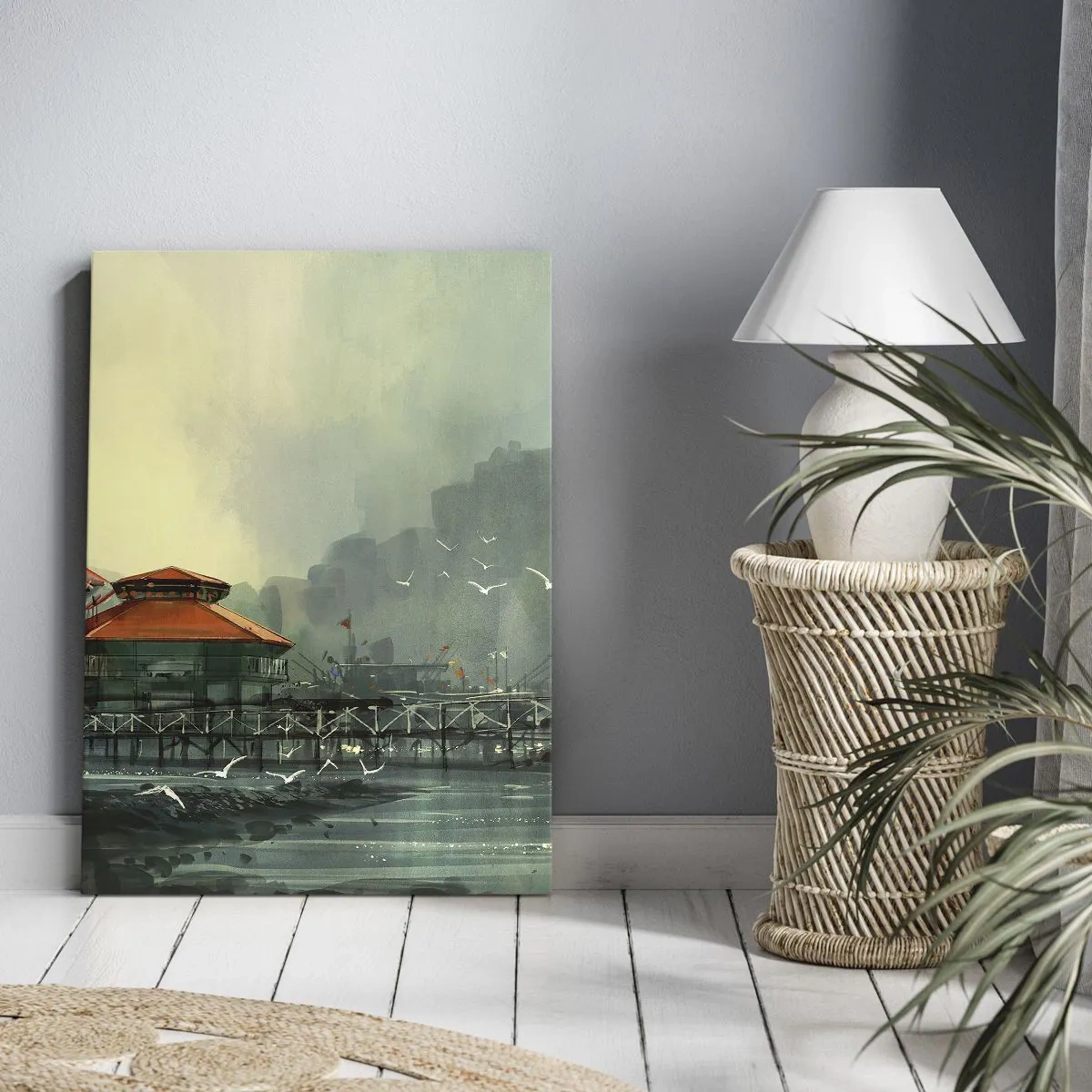 Schilderen op canvas - Een zonnige dag in de haven - 70x100 cm