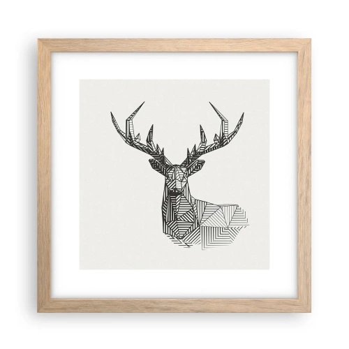 Een poster in een licht eiken lijst - Een hert in kubistische stijl - 30x30 cm
