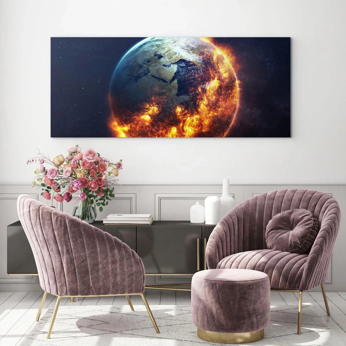 Schilderen op glas - De vlam van de Apocalypse - 90x30 cm