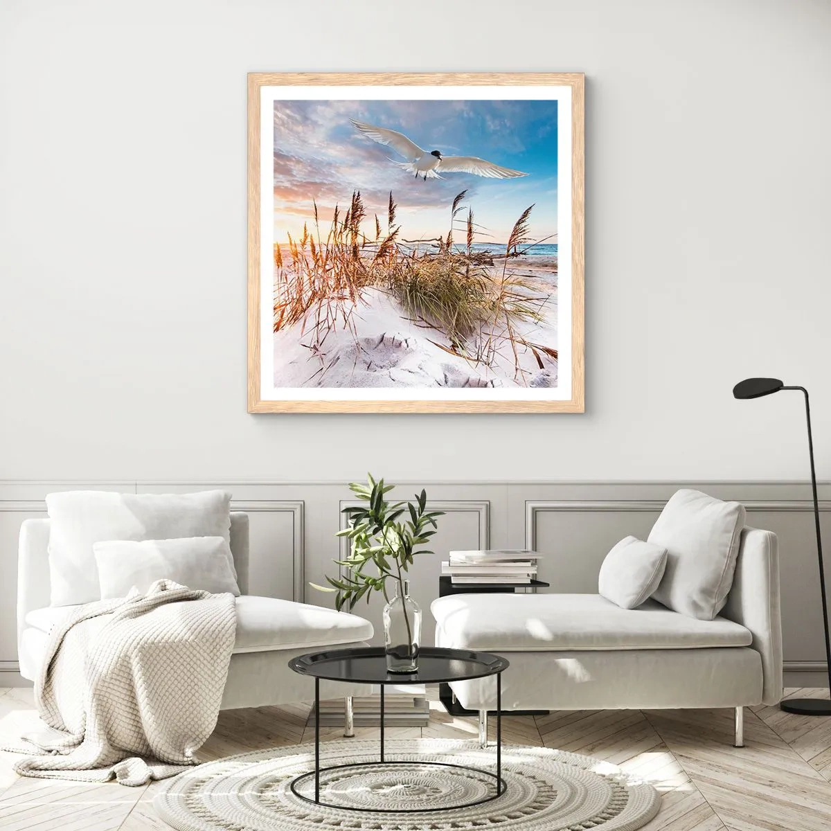 Een poster in een licht eiken lijst - Wind uit zee - 60x60 cm