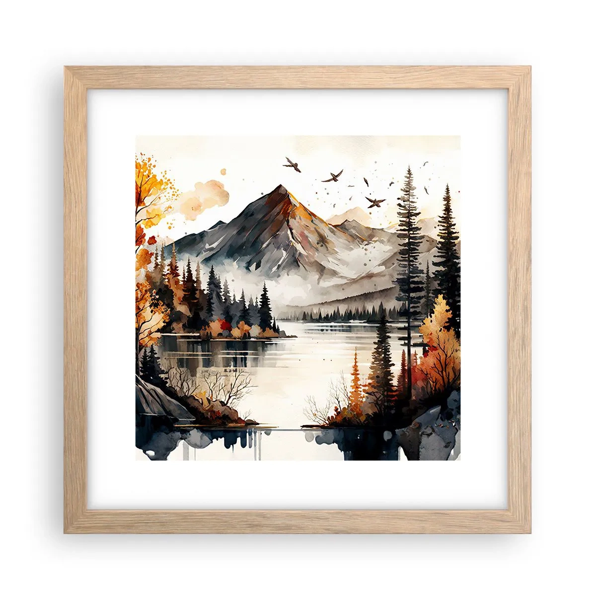 Een poster in een licht eiken lijst - Gouden herfst in de bergen - 30x30 cm