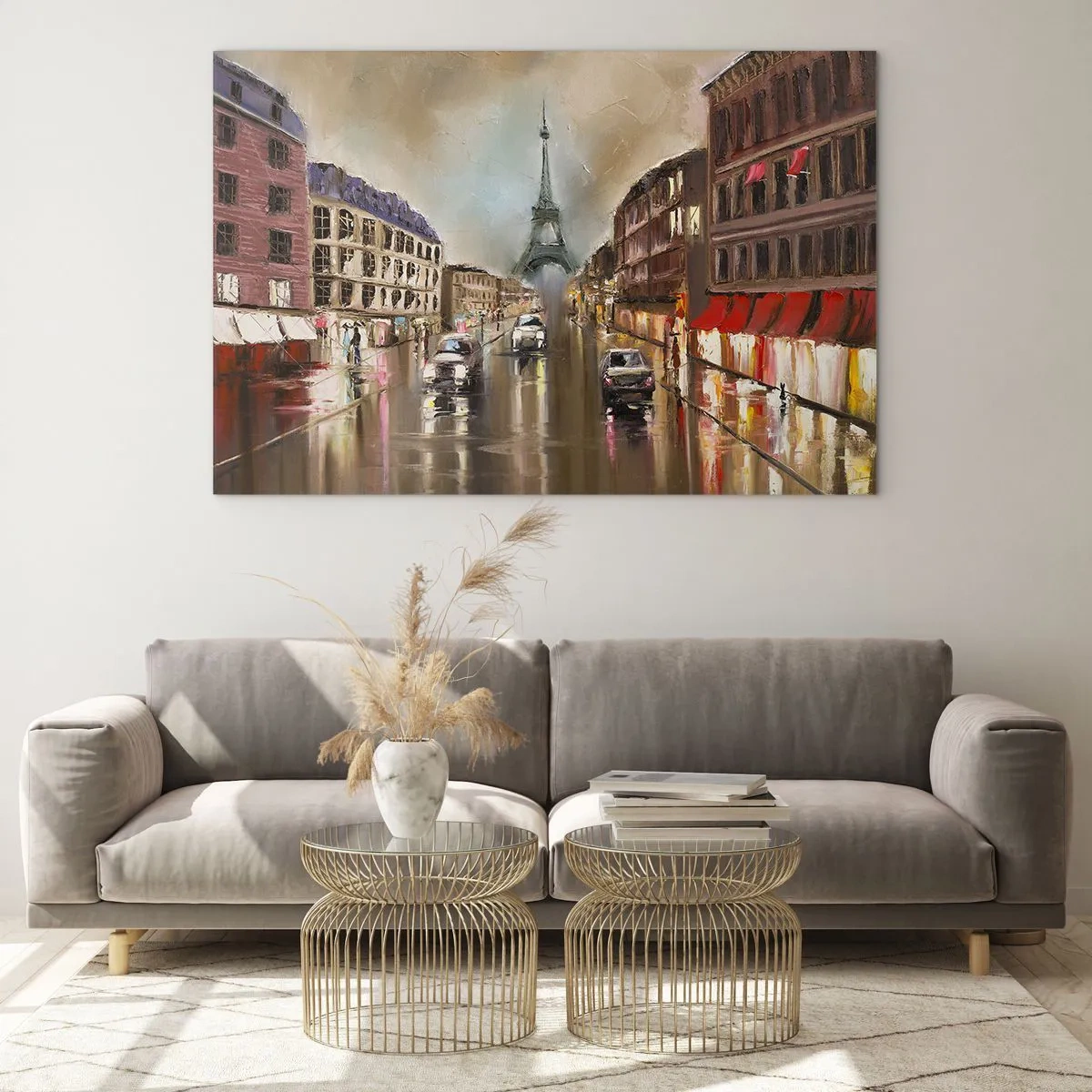 Schilderen op glas - Avondstraat van Parijs met uitzicht op de Eiffeltoren - 70x50cm - Alleen zij doet ertoe - Moderne wanddecoratie voor woonkamer en slaapkamer ARTTOR