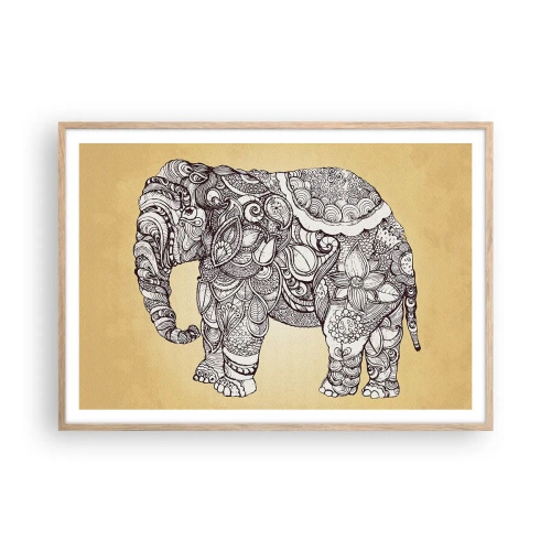 Een poster in een licht eiken lijst - De olifant heeft zichzelf bedekt - 100x70 cm