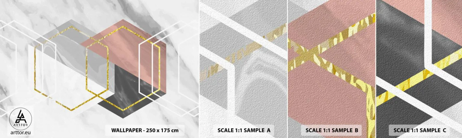 Fotobehang Monster Zelfklevend Deluxe Sticker - Keten samenstelling - Abstractie, Deel, Zeshoek - 100x30 cm