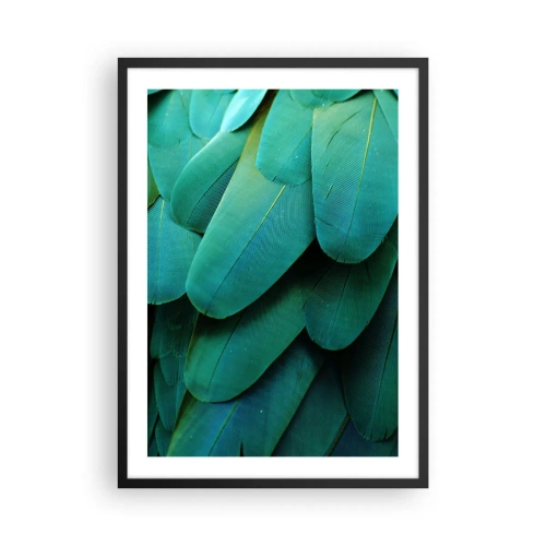 Poster in een zwarte lijst - Close-up van de groene veren van een exotische vogel - 50x70cm - Papegaaiachtige precisie - Moderne wanddecoratie voor woonkamer en slaapkamer ARTTOR