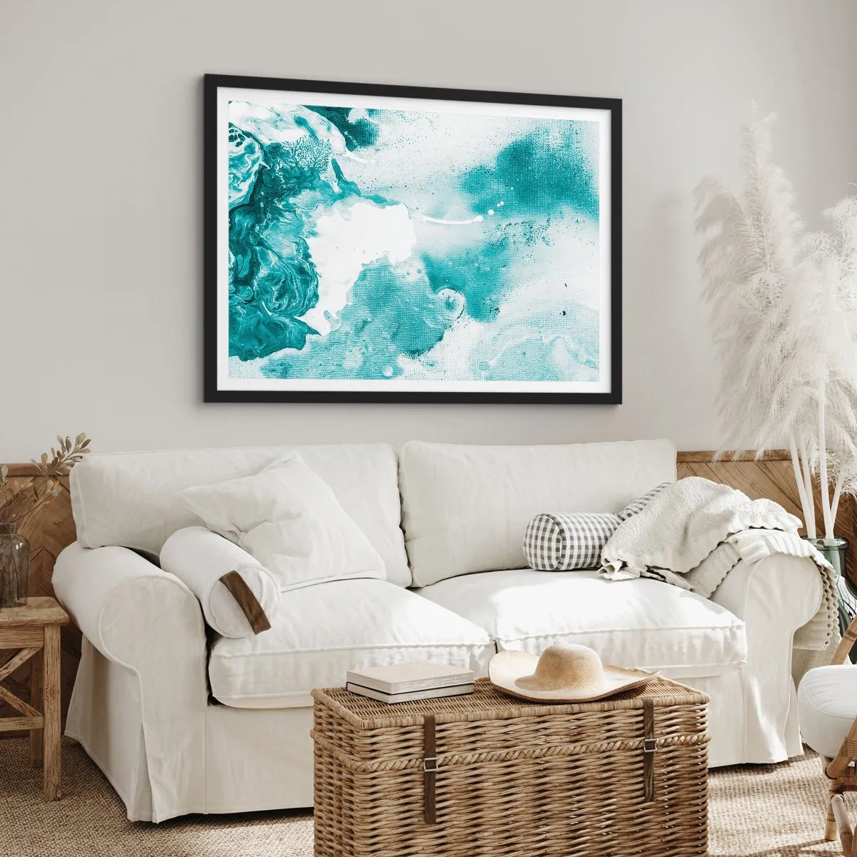Poster in een zwarte lijst - Moerast van blauw - 100x70 cm