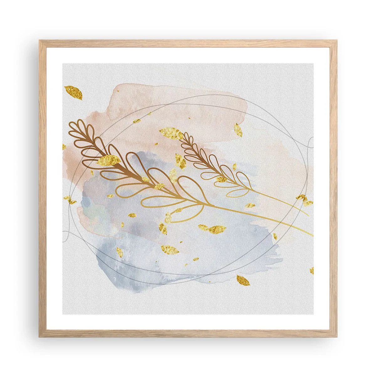 Een poster in een licht eiken lijst - Gouden explosie - 60x60 cm