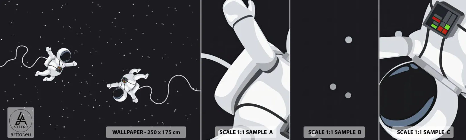 Fotobehang Monster Zelfklevend Deluxe Sticker - Kosmische dans - Abstractie, Astronaut, Kosmos - 100x30 cm