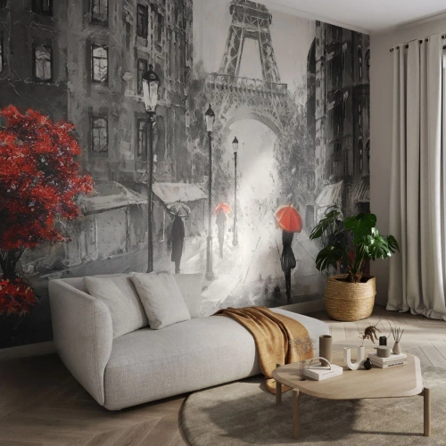 Fotobehang Premium Canvas - Alle wegen leiden naar haar - Stad, Parijs, Eiffeltoren - 500x350 cm