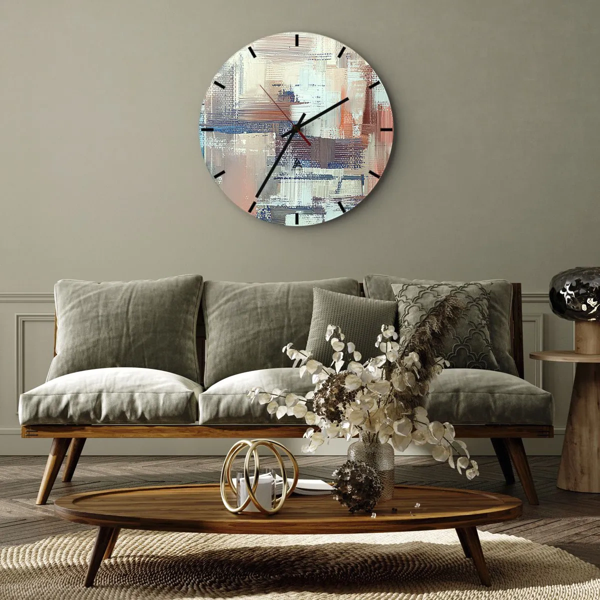 Wandklok - Klok - Een abstracte compositie van penseelstreken in pastelkleuren. - 30x30cm - Het licht bereiken - Moderne wanddecoratie voor woonkamer, keuken en slaapkamer ARTTOR
