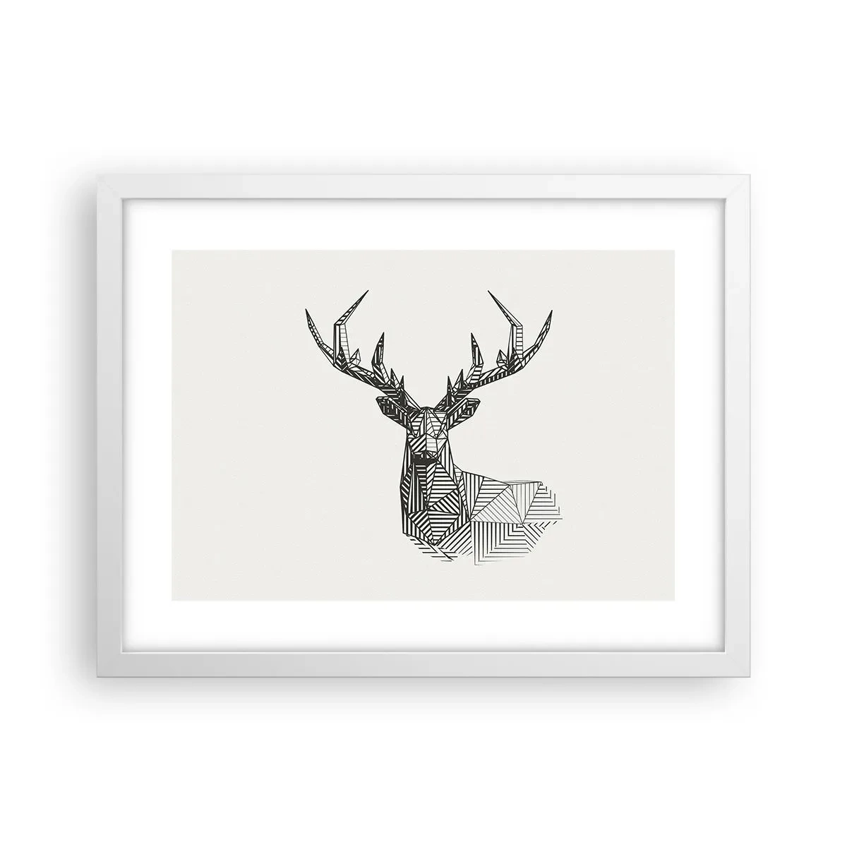 Poster in een witte lijst - Een hert in kubistische stijl - 40x30 cm