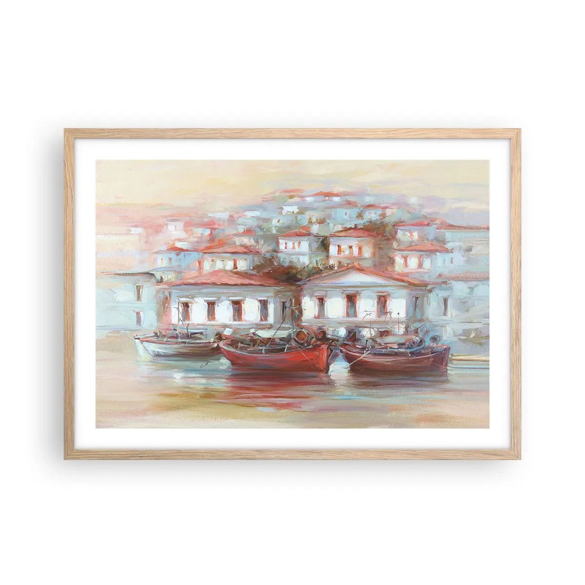 Een poster in een licht eiken lijst - Gelukkige stad - 70x50 cm