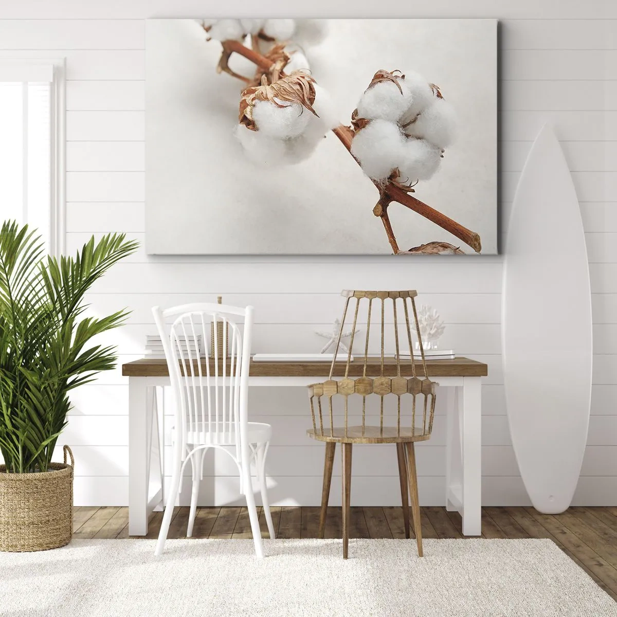 Schilderen op canvas - Een takje katoen op een subtiele achtergrond - 70x50cm - Gewoon een knuffel - Moderne wanddecoratie voor woonkamer en slaapkamer ARTTOR