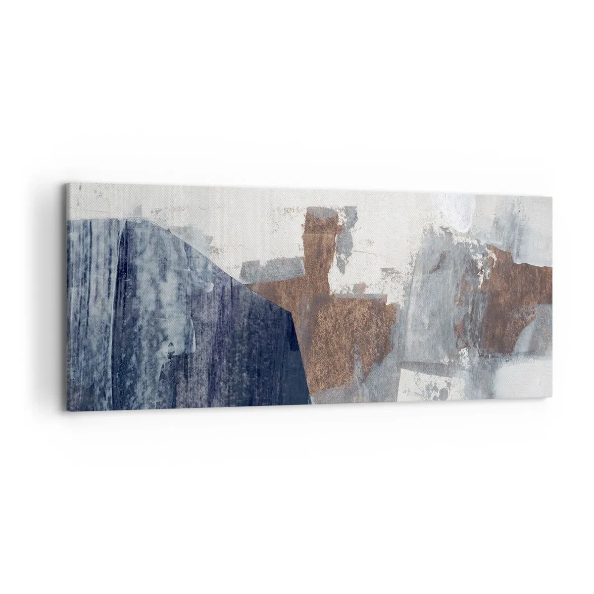 Schilderen op canvas - Blauwe en bruine vormen - 120x50 cm