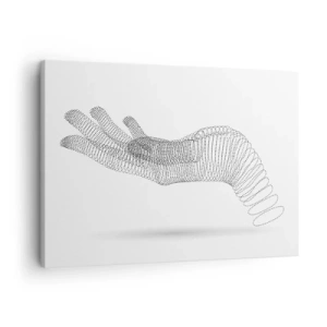 Schilderen op canvas - Een minimalistische illustratie van een hand gemaakt van zwarte stippen op een witte achtergrond. - 70x50cm - Veerkrachtige hand - Moderne wanddecoratie voor woonkamer en slaapkamer ARTTOR
