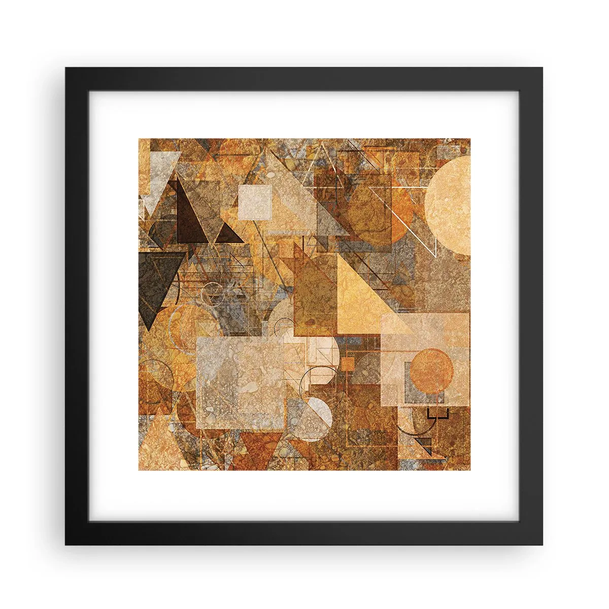 Poster in een zwarte lijst - Een kubistische studie van brons - 30x30 cm