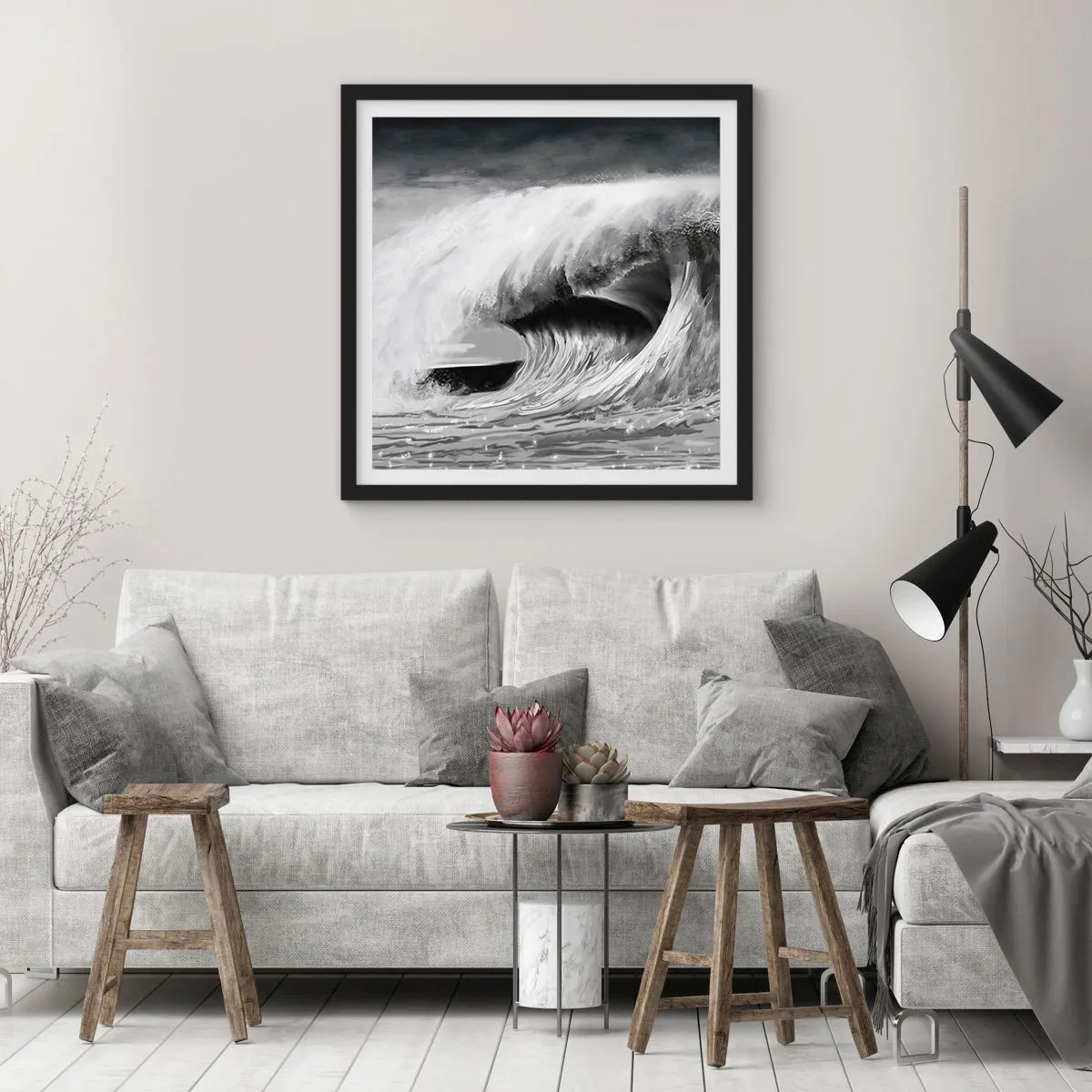 Poster in een zwarte lijst - De woede van de oceaan - 30x30 cm