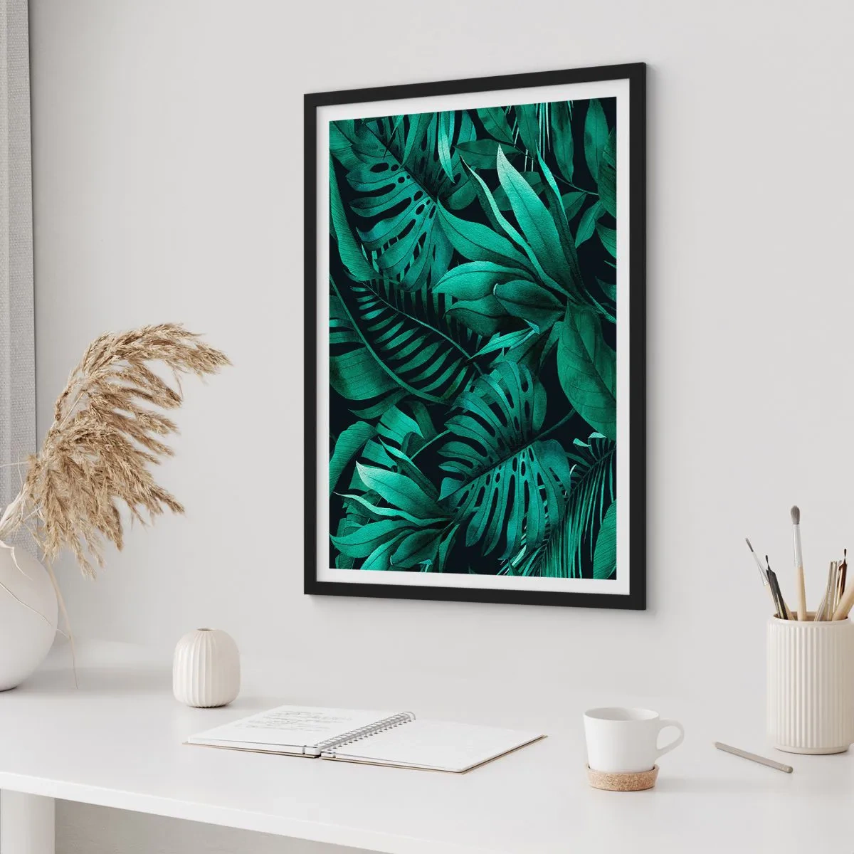 Poster in een zwarte lijst - De diepte van tropisch groen - 30x40 cm