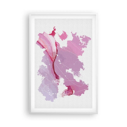 Poster in een witte lijst - Kaart van de roze wereld - 61x91 cm
