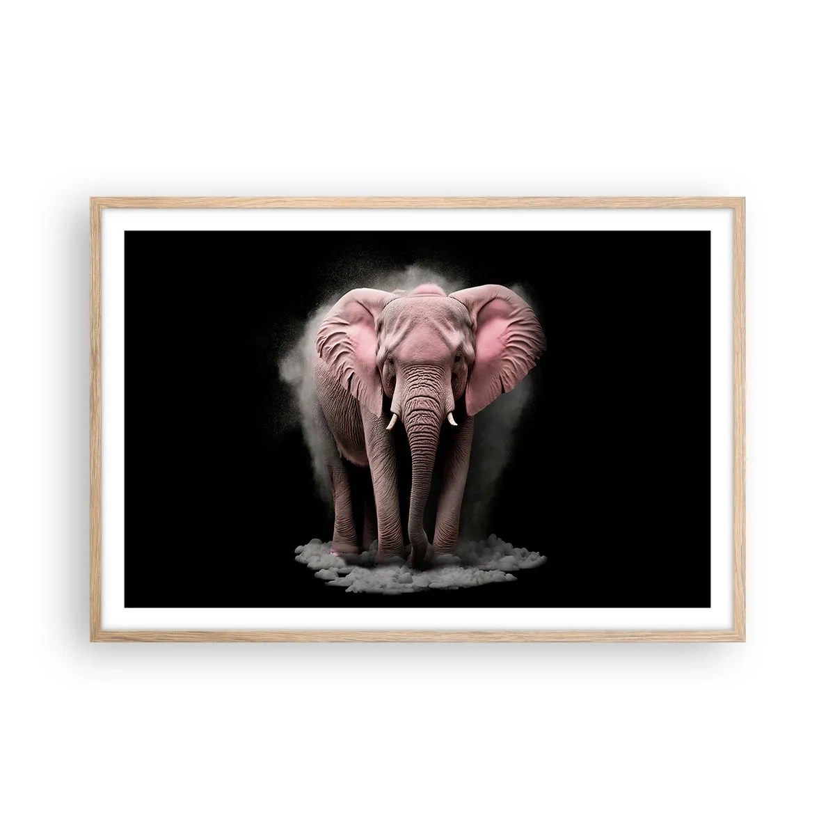 Een poster in een licht eiken lijst - Denk niet aan een roze olifant! - 91x61 cm