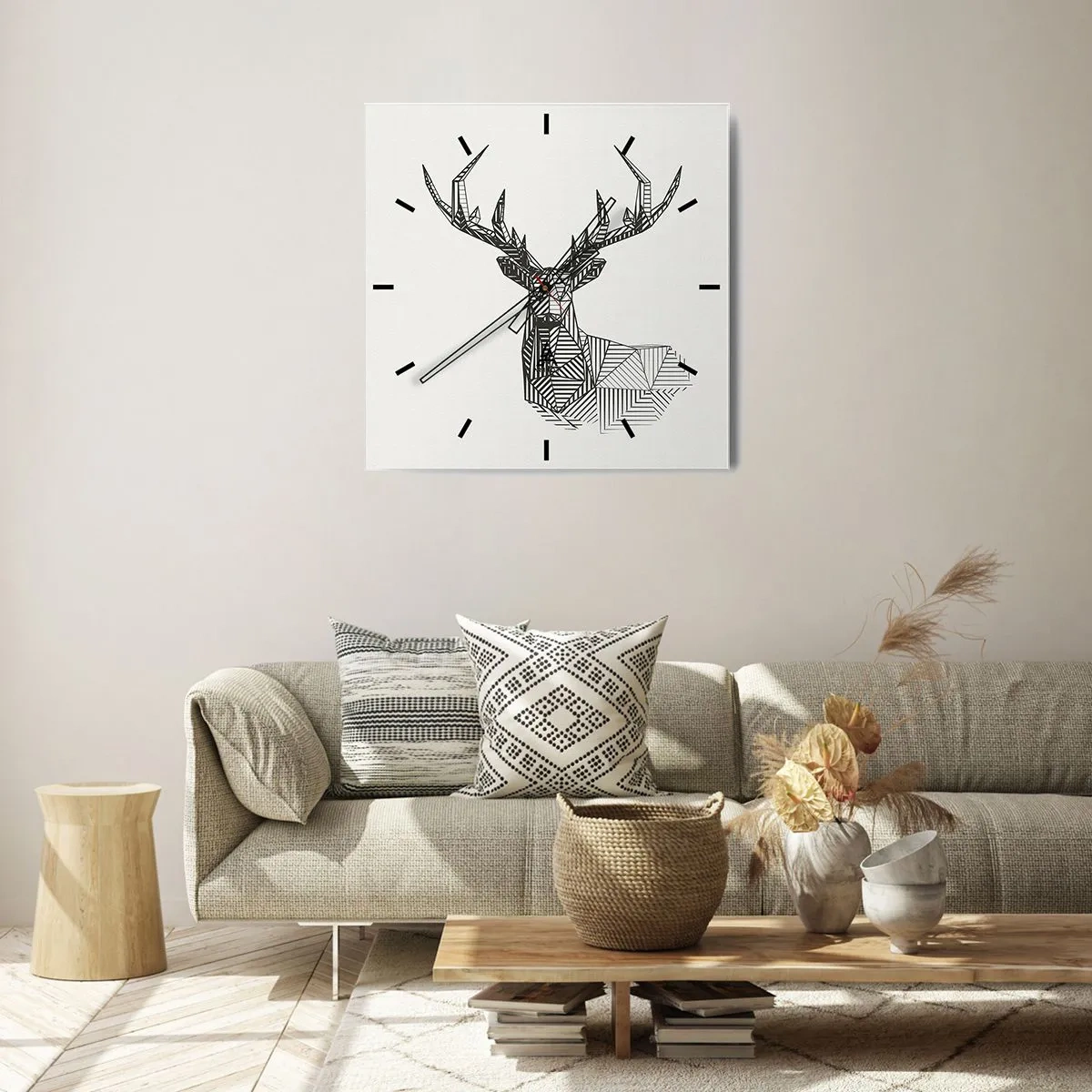 Wandklok - Klok - Een hert in kubistische stijl - 30x30 cm
