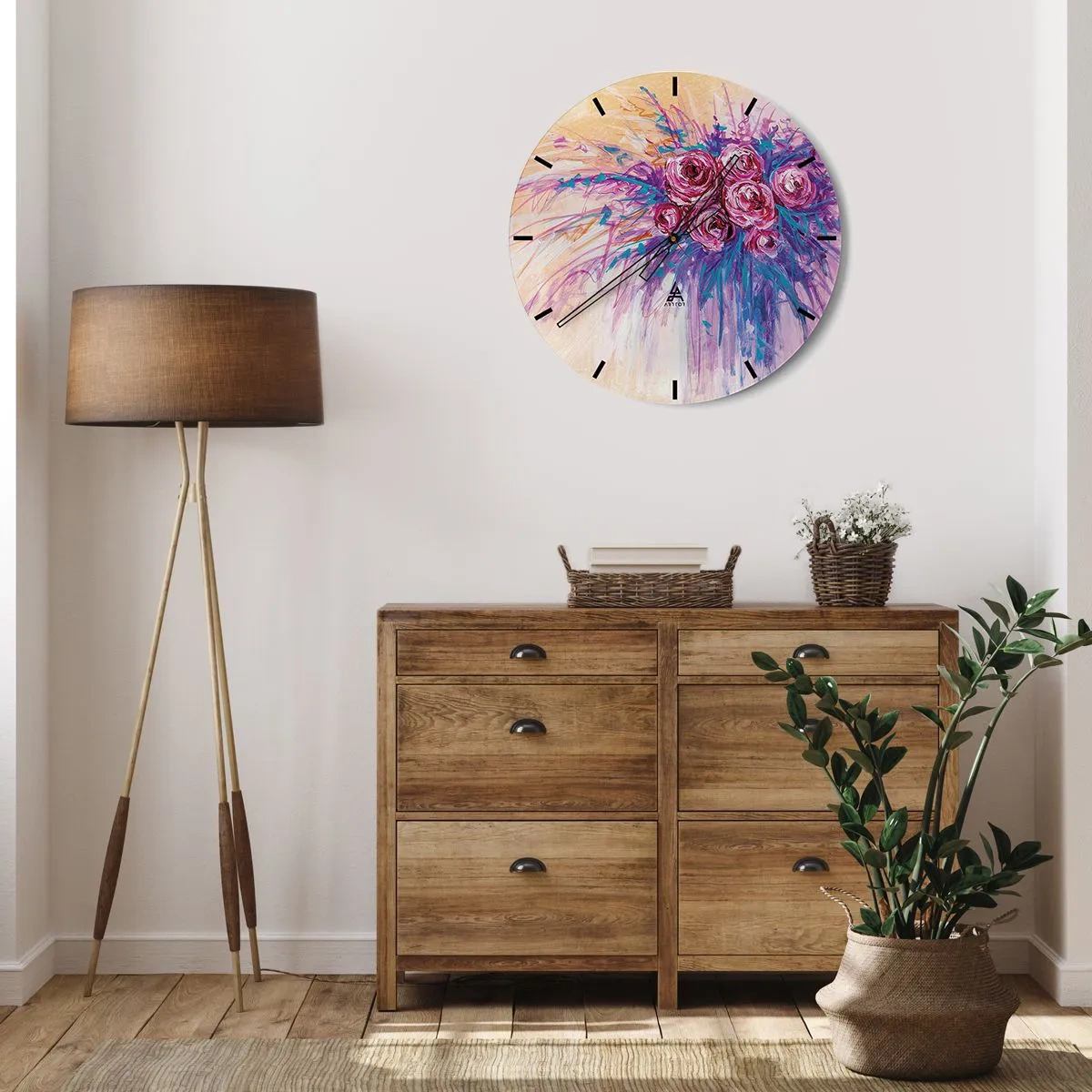 Wandklok - Klok - Abstract rozenboeket in artistieke stijl - 30x30cm - Rozenfontein - Moderne wanddecoratie voor woonkamer, keuken en slaapkamer ARTTOR