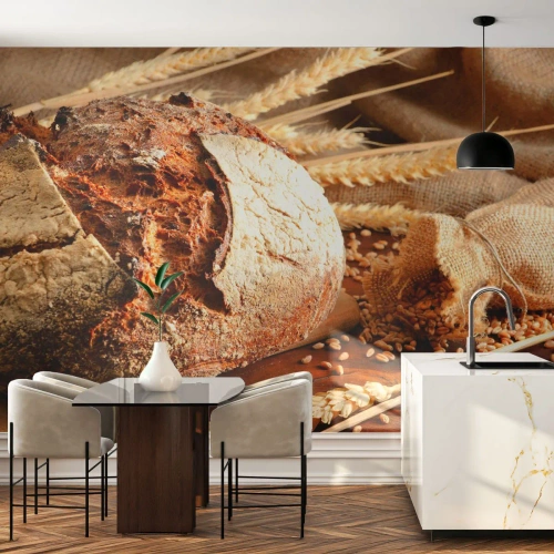 Fotobehang Premium Canvas - Smakelijk, geurig, knapperig - Brood, Graankorrel, Gastronomie - 500x350 cm