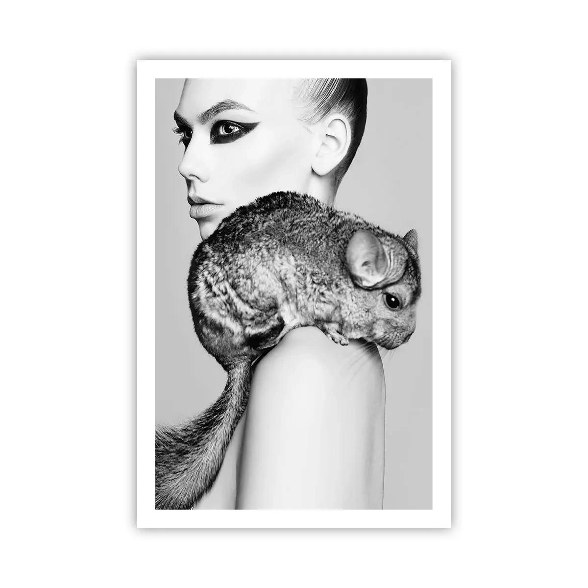 Poster - Dame met een chinchilla - 61x91 cm