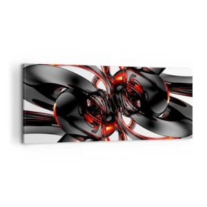 Schilderen op canvas - Beweging in grafiet en rood - 100x40 cm