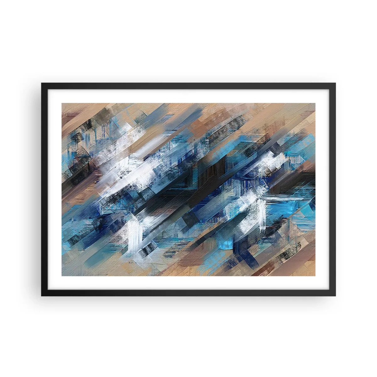 Poster in een zwarte lijst - Op een blauwe diagonaal - 70x50 cm