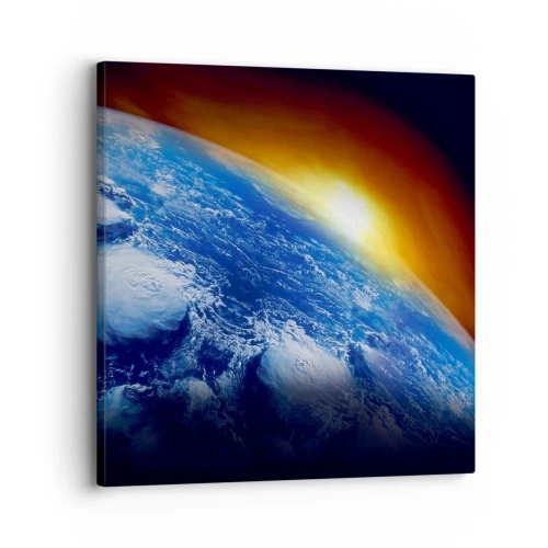 Schilderen op canvas - Zonsopgang boven de blauwe planeet - 30x30 cm
