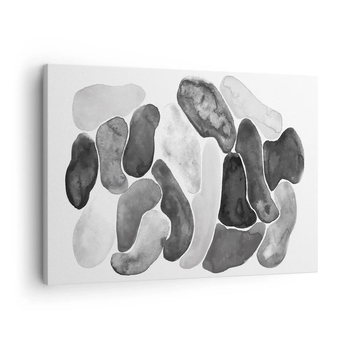 Schilderen op canvas - Zwart-wit abstractie met onregelmatige vlekken op een witte achtergrond - 70x50cm - Rotsachtige abstractie - Moderne wanddecoratie voor woonkamer en slaapkamer ARTTOR