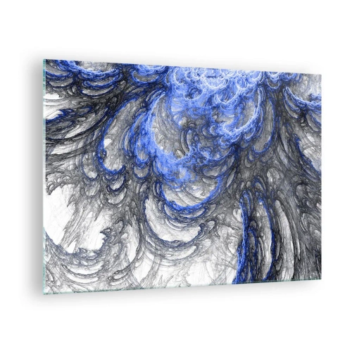 Schilderen op glas - Dynamische abstractie in tinten blauw en grijs - 70x50cm - De geboorte van een golf - Moderne wanddecoratie voor woonkamer en slaapkamer ARTTOR
