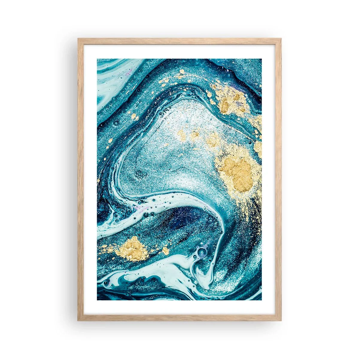 Een poster in een licht eiken lijst - Blauwe draaikolk - 50x70 cm