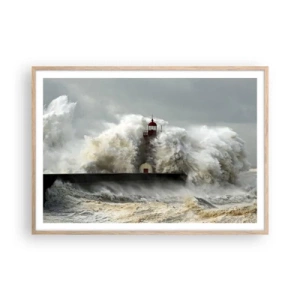 Een poster in een licht eiken lijst - De woede van de oceaan - 100x70 cm